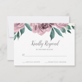 Mauve Watercolor Rose Floral Wedding RSVP Karte