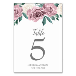 Mauve Watercolor Rose Floral Wedding Tischnummer