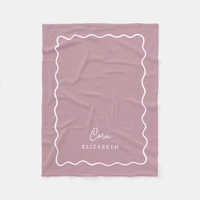 Mauve Wavy Border Monogrammed Fleecedecke (Vorderseite)