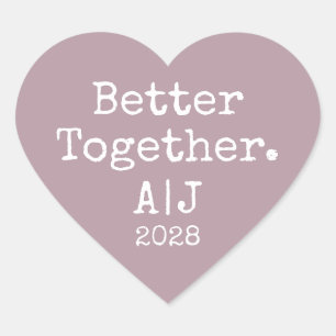 Mauve Wedding Better Together Monogram Year Herz-Aufkleber