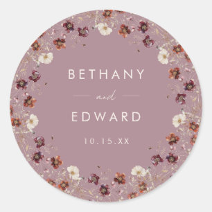 Mauve Wedding durch Whimsical Fall getrocknete Blu Runder Aufkleber