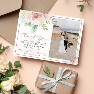 Mauve Wedding mit sanfter Flora und Fauna Dankeskarte