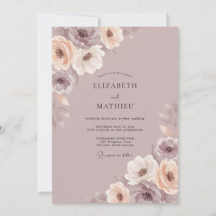 Mauve weiche botanische Hochzeit Einladung