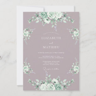 Mauve Weiße Aquarell-Blumenhochzeit Einladung