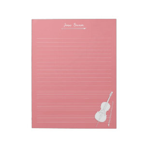 Mauve White Cello & Bow Personalisiert Music Class Notizblock