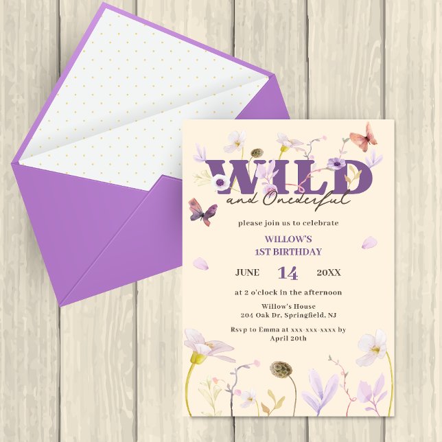 Mauve Wild & Onederful Wildblume 1. Geburtstag Einladung (Von Creator hochgeladen)