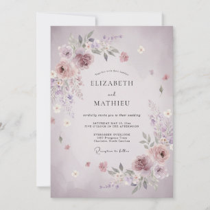 Mauve Wispernde Blütenhochzeit Einladung