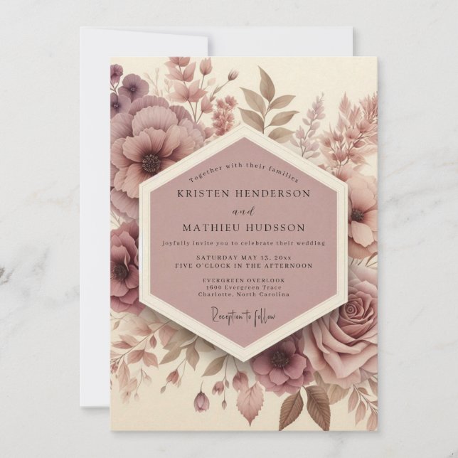 Mauve Woodland Bloom Wedding Einladung (Vorderseite)