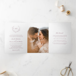 Mauve Wreath Monogram Elegant Wedding Dreifach Gefaltete Einladung