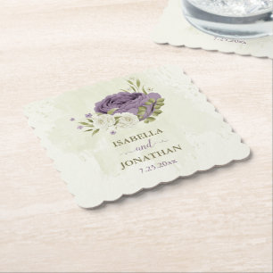 mauvefarbene weiße Blumen Hochzeit Grünelemente Untersetzer