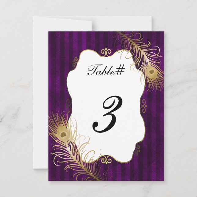 Mave & Golden Peacock Feather Wedding Tischnummer (Vorderseite)