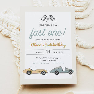 MAVERICK Pastel Race Car Fast 1 1. Geburtstag Einladung