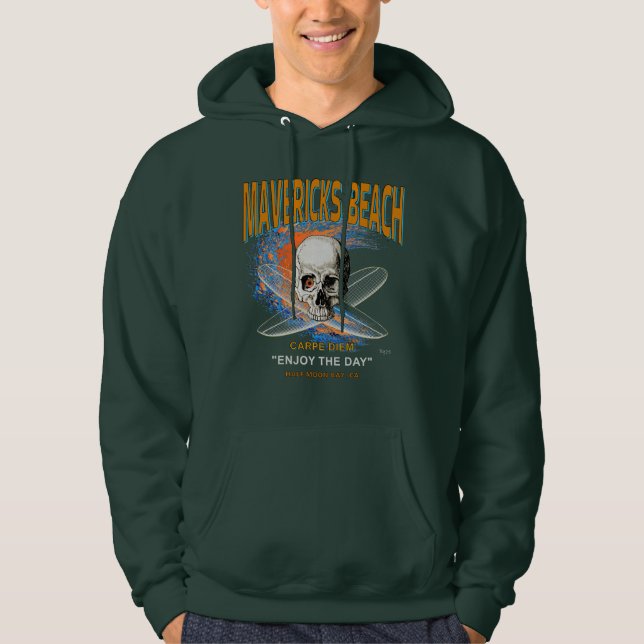 Mavericks Beach California Surfer Skull und Cross Hoodie (Vorderseite)