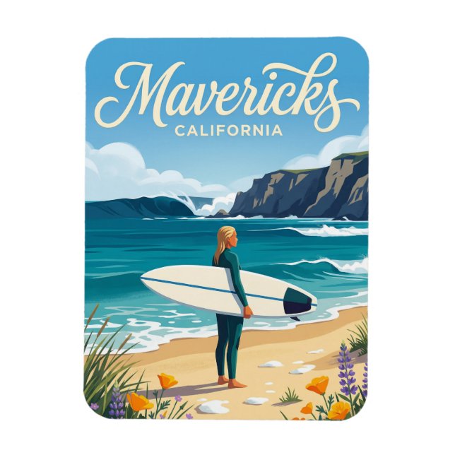Mavericks, Half Moon Bay Kalifornien Magnet (Vertikal)