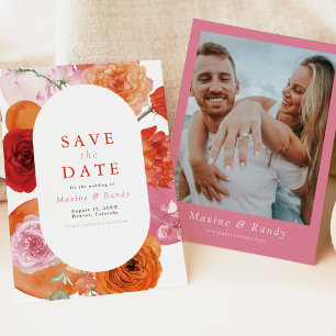 MAX Bold Fuchsia & Orange Floral Save the Date Einladung