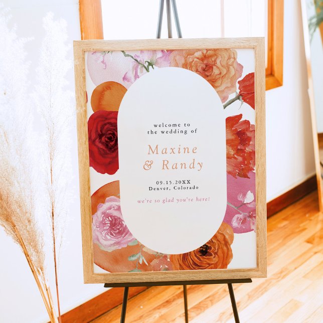 MAX Bold Fuchsia & Orange Floral Wedding Willkomme Poster (Von Creator hochgeladen)