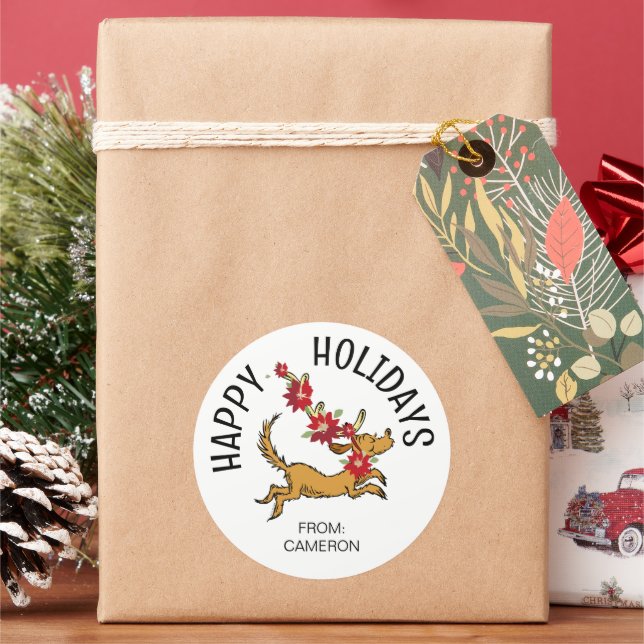 Max Christmas Poinsettia | Weihnachtsgeschenkmarke Runder Aufkleber (Feiertag)