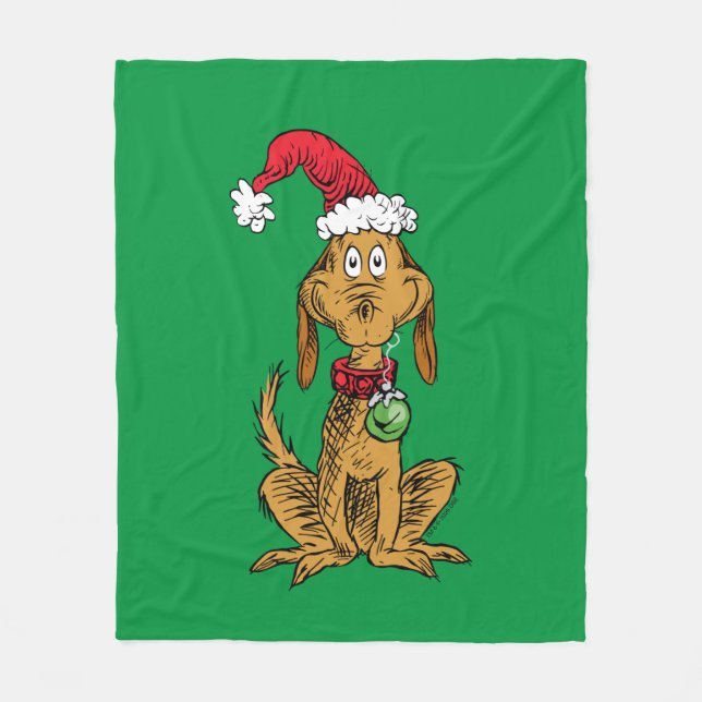 Max der Hund mit dem Weihnachtsmannhut Fleecedecke (Vorderseite)
