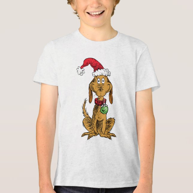 Max der Hund mit dem Weihnachtsmannhut Tri-Blend Shirt (Vorderseite)