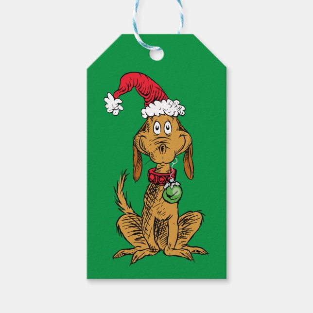 Max der Hund mit Santa-Hut Geschenkanhänger (Vorderseite)