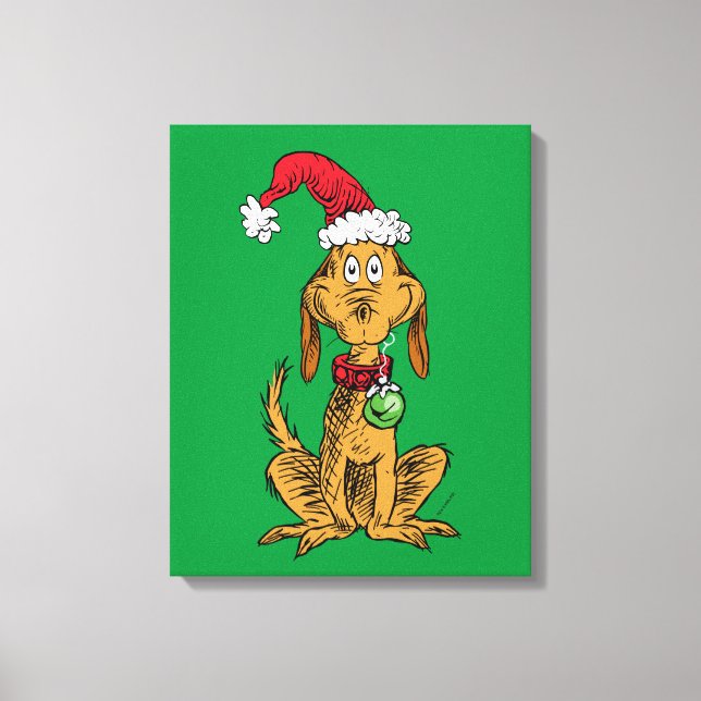 Max der Hund mit Santa-Hut Leinwanddruck (Vorderseite)