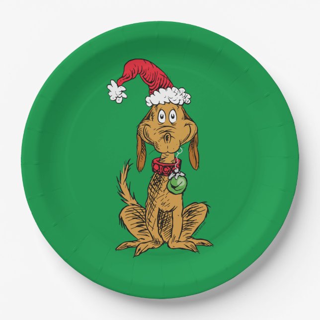 Max der Hund mit Santa-Hut Pappteller (Vorderseite)