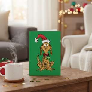 Max der Hund mit Weihnachtsmannmütze Karte