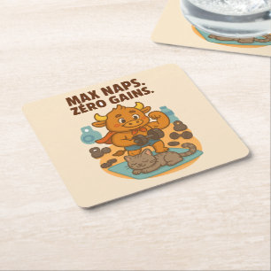 Max Nickerchen, Null Gains - Funny Bullio Gym Cat Rechteckiger Pappuntersetzer