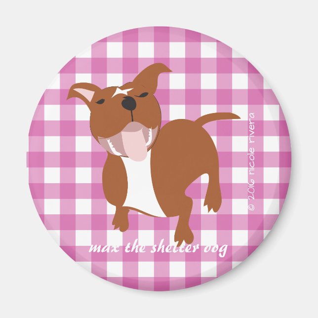 Max | Rosa Gingham, 2¼ Zoll, rund Magnet (Vorne)