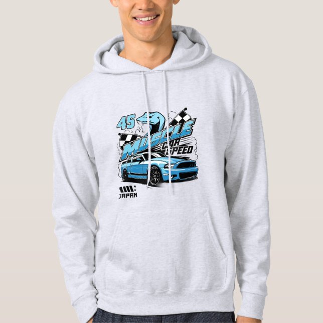 Max Speed Hoodie – Blue Sports Car & Racing Vibes (Vorderseite)