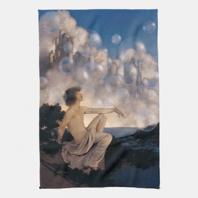 Maxfield Parrish Luftschlösser 1904 Vintage Fantas Geschirrtuch (Vertikal)