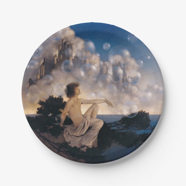 Maxfield Parrish Luftschlösser 1904 Vintage Fantas Pappteller (Vorderseite)