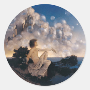 Maxfield Parrish Luftschlösser 1904 Vintage Fantas Runder Aufkleber