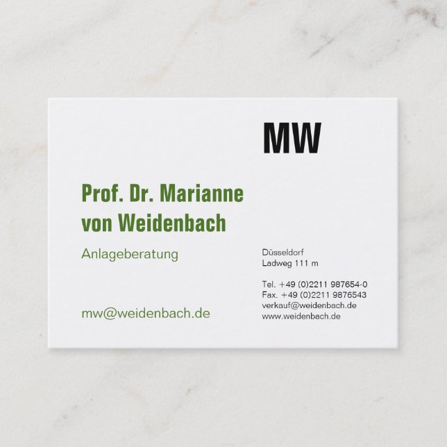 Maximal Elegant grün Visitenkarte (Vorderseite)