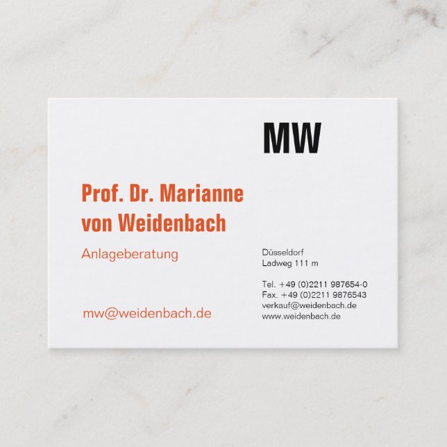 Maximal elegante Orange Visitenkarte (Vorderseite)