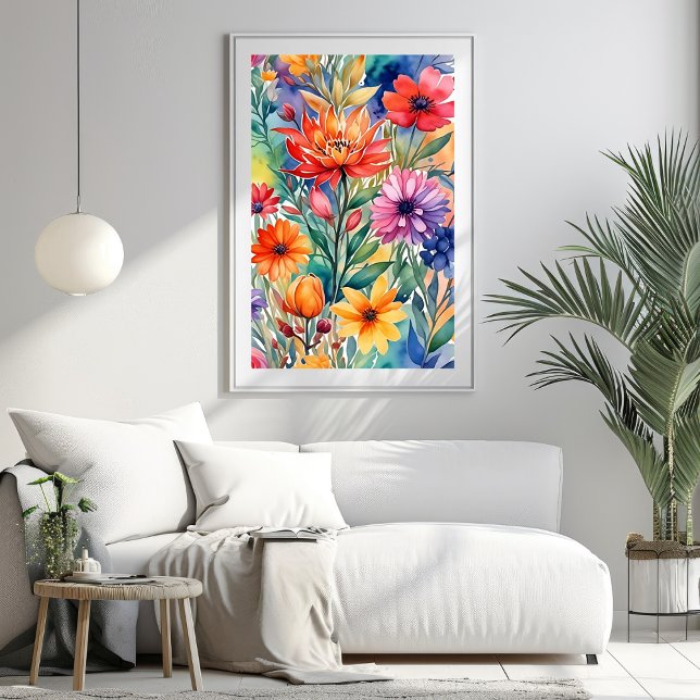 Maximal farbige Blume Print Poster (Maximalist Colorful Flowers Art Print)