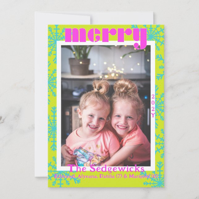 Maximal fröhliche Schneeflocke Modernes Foto Feiertagskarte (Vorderseite)