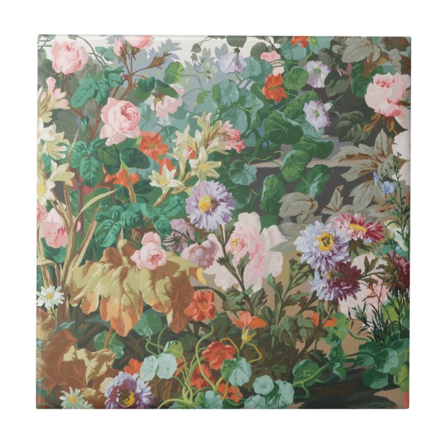 Maximaler Traum Vintag Dunkle Flora Fliese (Vorderseite)