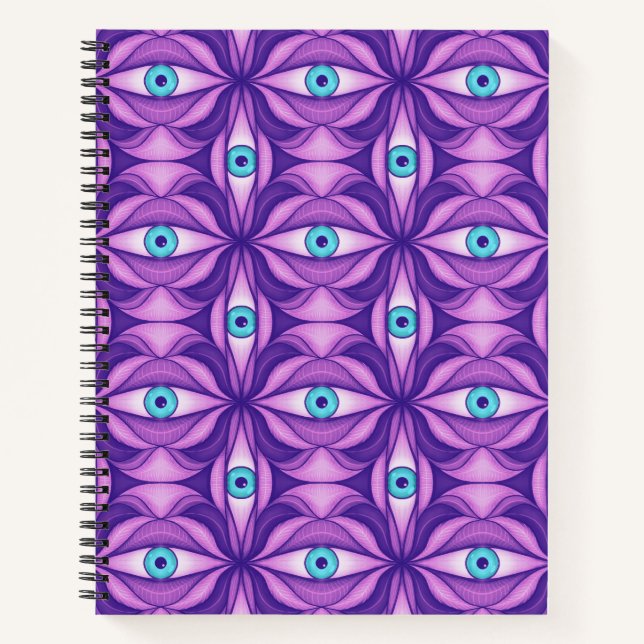 Maximalist Abstract Botanical Eye Pattern Purple Notizbuch (Vorderseite)