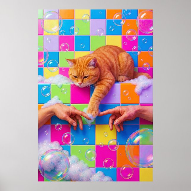 Maximalist Bathroom Wall Art, Orange Tabby Cat Poster (Vorne)