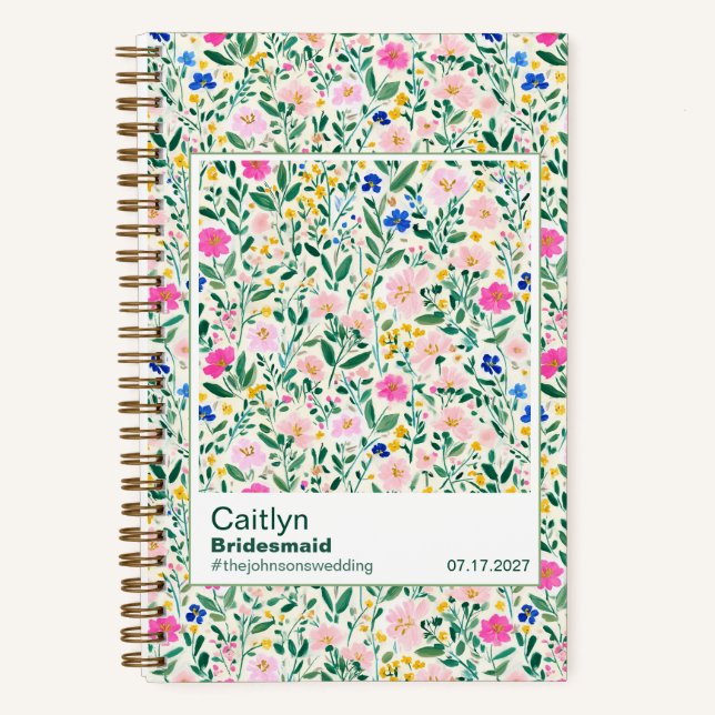 Maximalist Bridesmaid Wildflower Floral Pattern Notizbuch (Vorderseite)