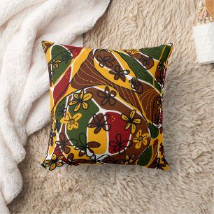 Maximalist Floral Neuro Art - Braun Gelb Grün Kissen