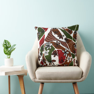 Maximalist Floral Neuro Art - Brown White Kissen