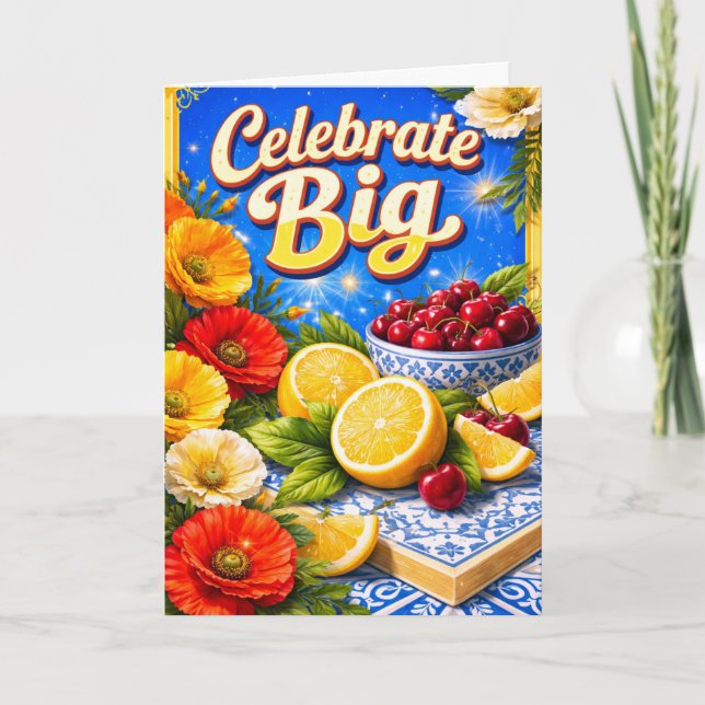 Maximalist Fruit and Floral Summer Birthday Card  Karte (Vorderseite)