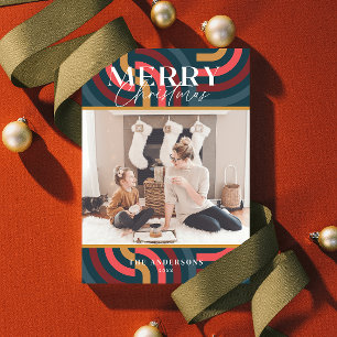 Maximalist Geometric Aquamarin Christmas Foto Einladung