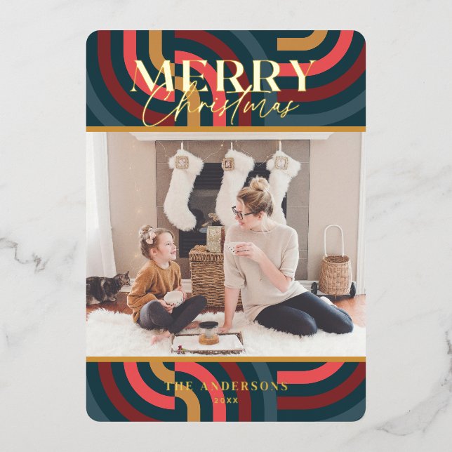 Maximalist Geometric Aquamarin Christmas Foto Folieneinladung (Vorderseite)