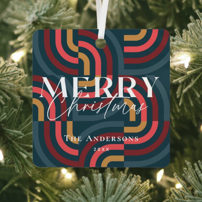 Maximalist Geometric Aquamarin Christmas Foto Ornament Aus Metall (InSitu)