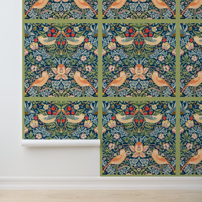 Maximalist Jewel & Feather Blue Gray Olive Tapete (Anwendung)