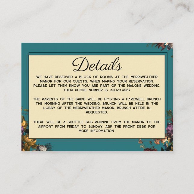 Maximalist Jewel Toned Wedding Detail Card Begleitkarte (Vorderseite)