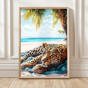 Maximalist Leopard am Strand Druck, Coastal Bea Poster